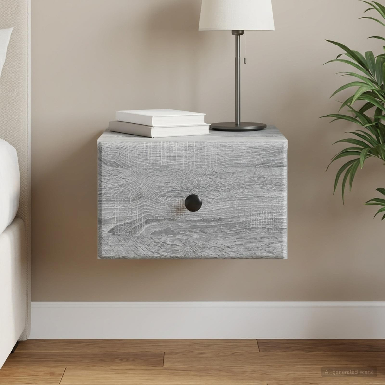 vidaXL Wandmontierter Nachttisch Graues Sonoma 34,5 x 33 x 20 cm