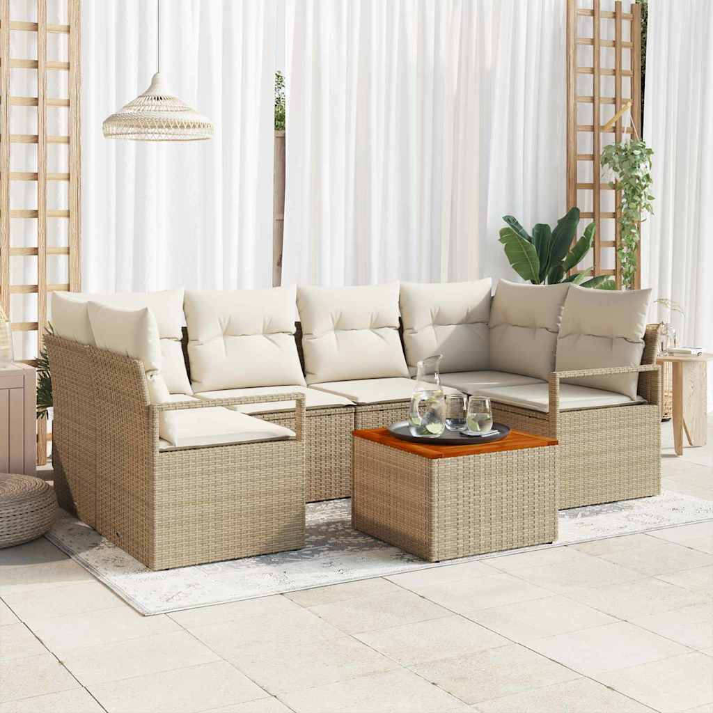 vidaXL Gartensofa-set mit Kissen 7 pcs Beige Poly-Rattan