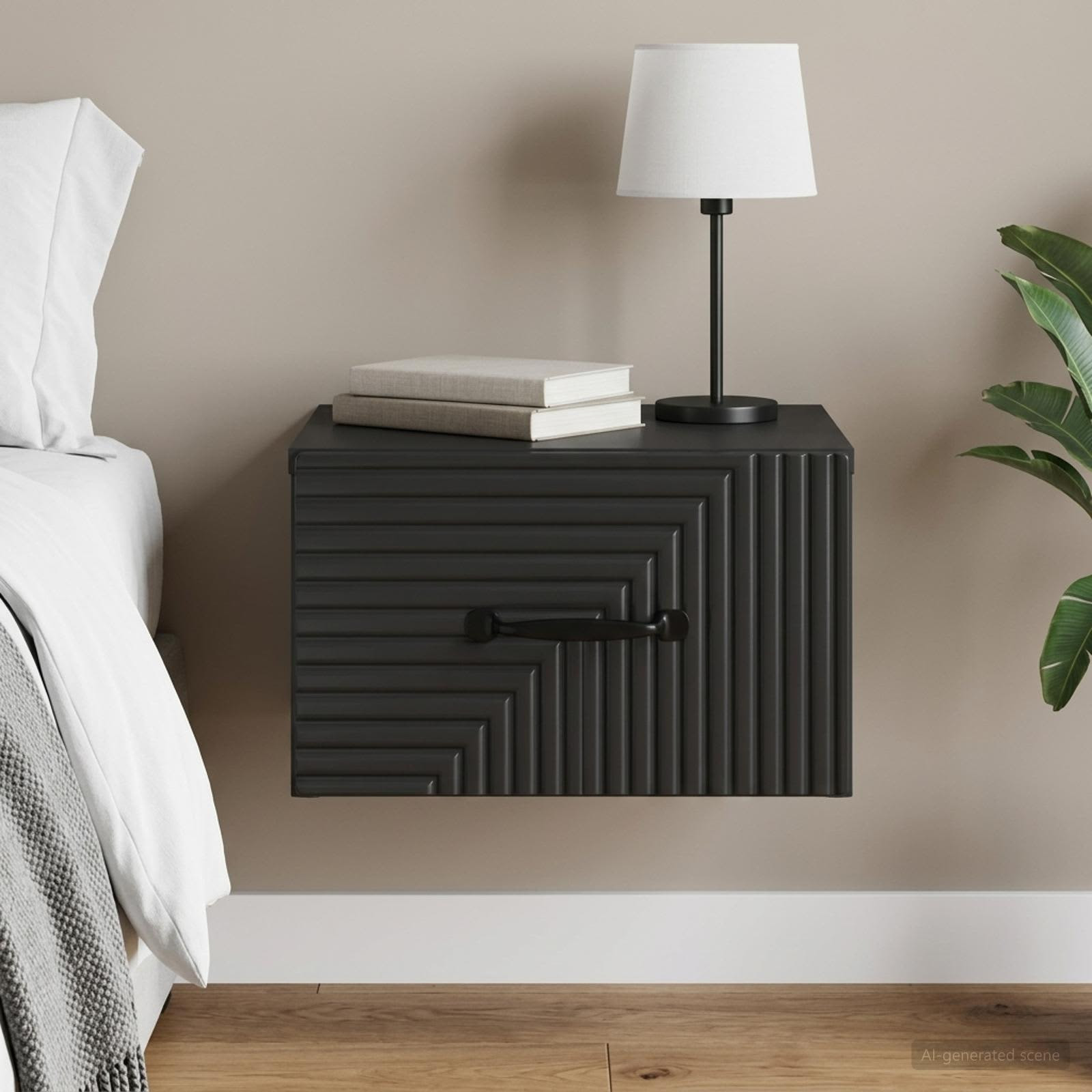 vidaXL Wandmontierter Nachttisch Schwarz 34,5 x 33 x 20 cm