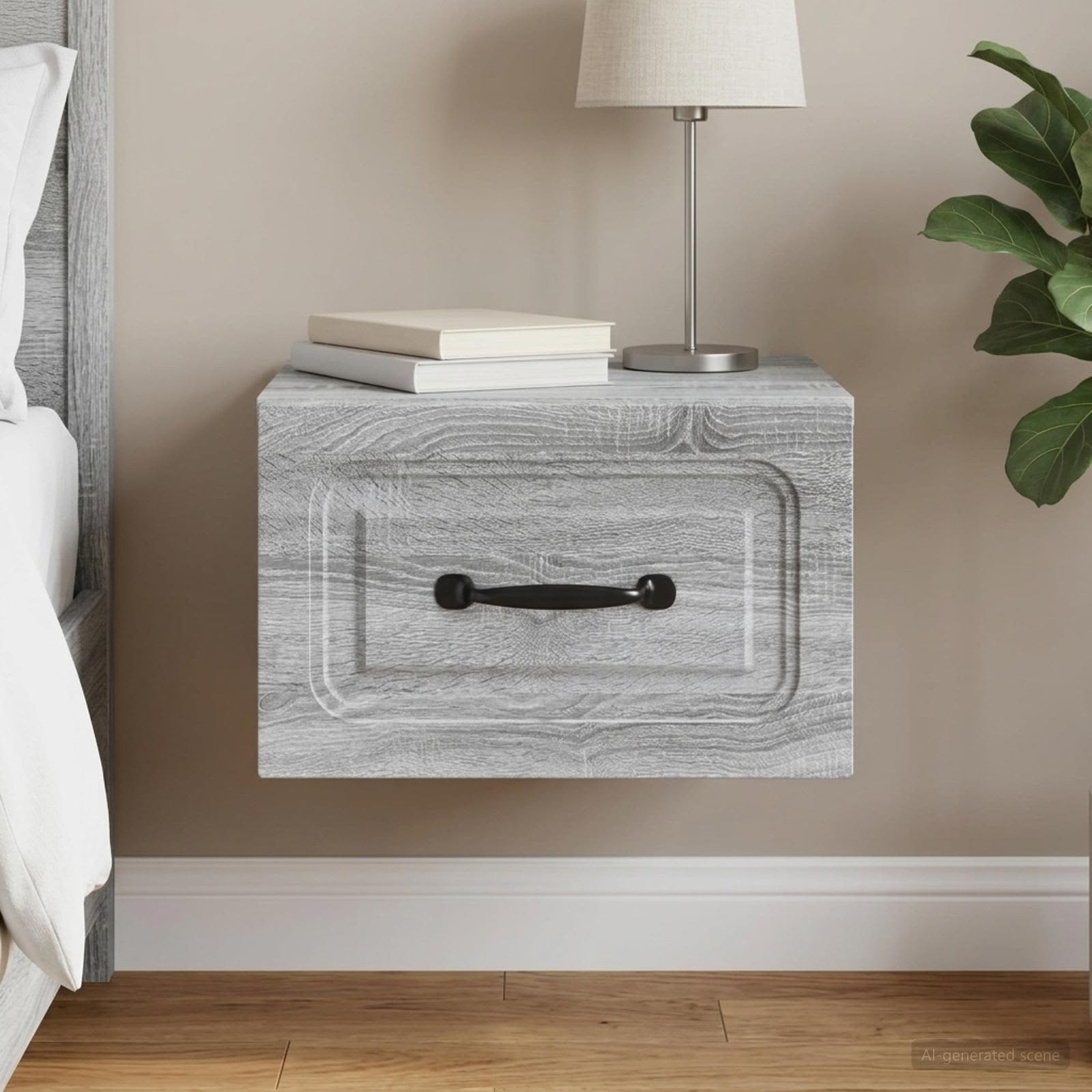 vidaXL Wandmontierter Nachttisch Graues Sonoma 34,5 x 33 x 20 cm