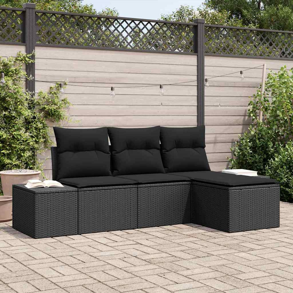 vidaXL Sofa Set mit Kissen 4 pcs Schwarz Poly Rattan