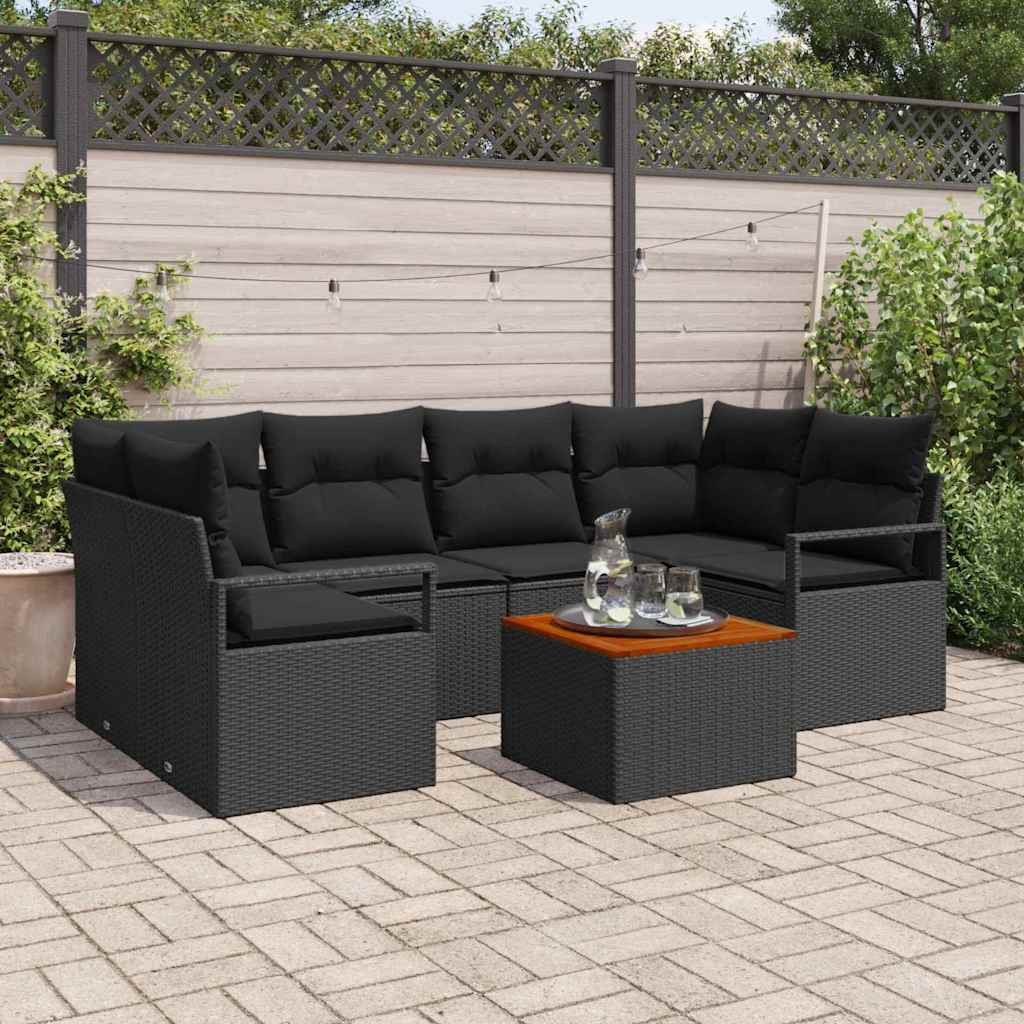 vidaXL Gartensofa-set mit Kissen 7 pcs Schwarz Poly-Rattan
