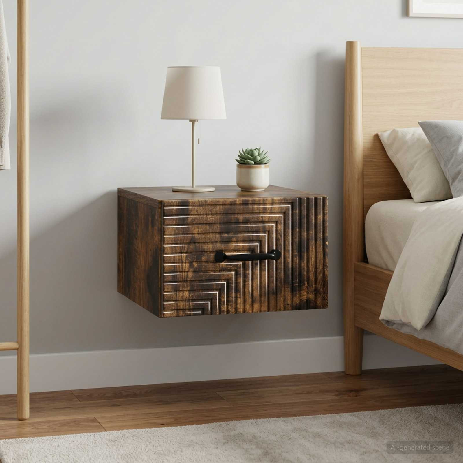 vidaXL Wandmontierter Nachttisch 2 pcs Geräucherte Eiche Holzwerkstoff