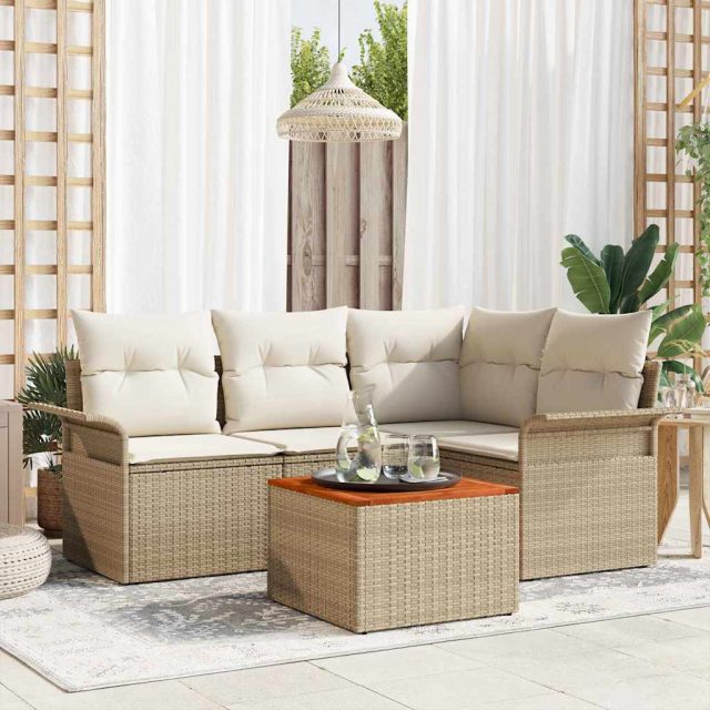 vidaXL Gartensofa-set mit Kissen 5 pcs Beige Poly-Rattan