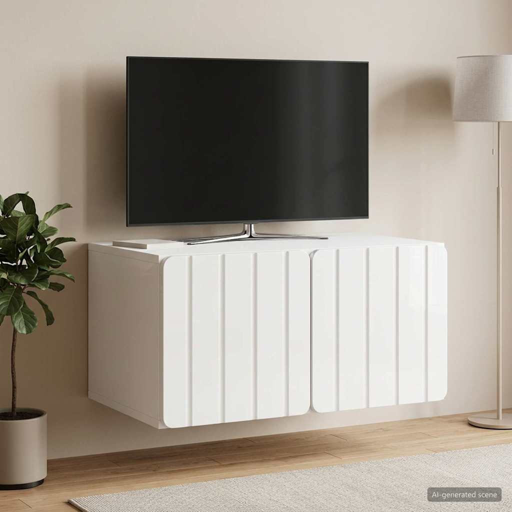 vidaXL Wandmontierter TV-Schrank 59,5 x 41 x 30 cm Hochglanz Weiß