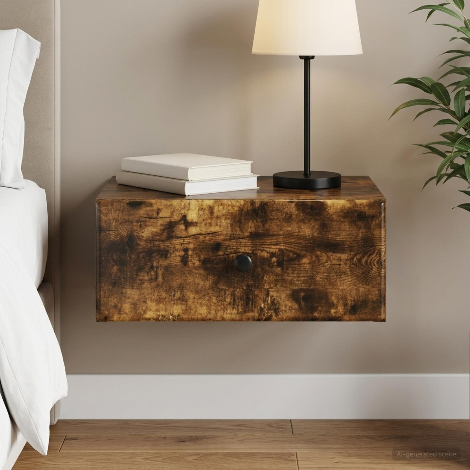 vidaXL Wandmontierter Nachttisch Geräucherte Eiche 49 x 34,5 x 20 cm