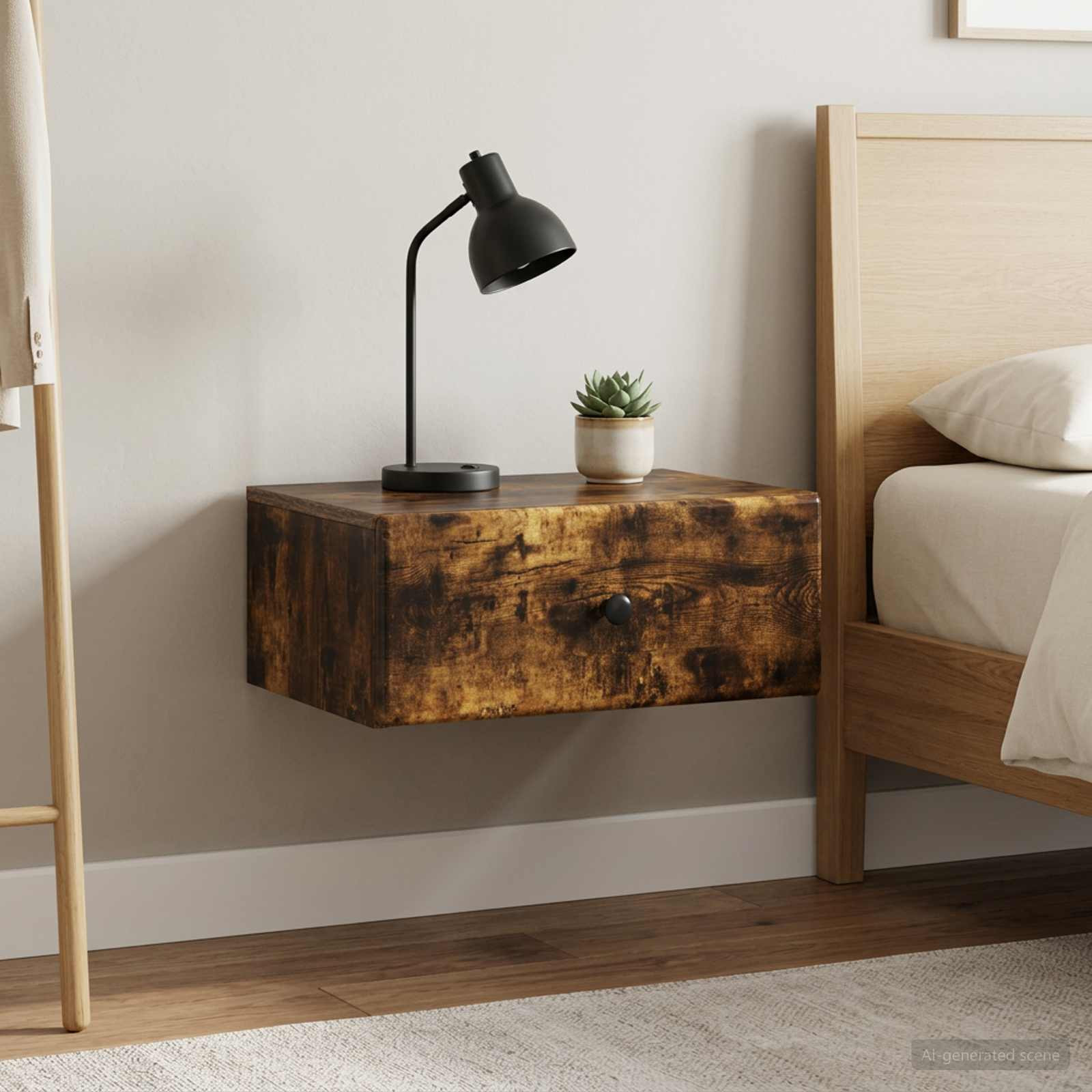 vidaXL Wandmontierter Nachttisch 2 pcs Geräucherte Eiche Holzwerkstoff