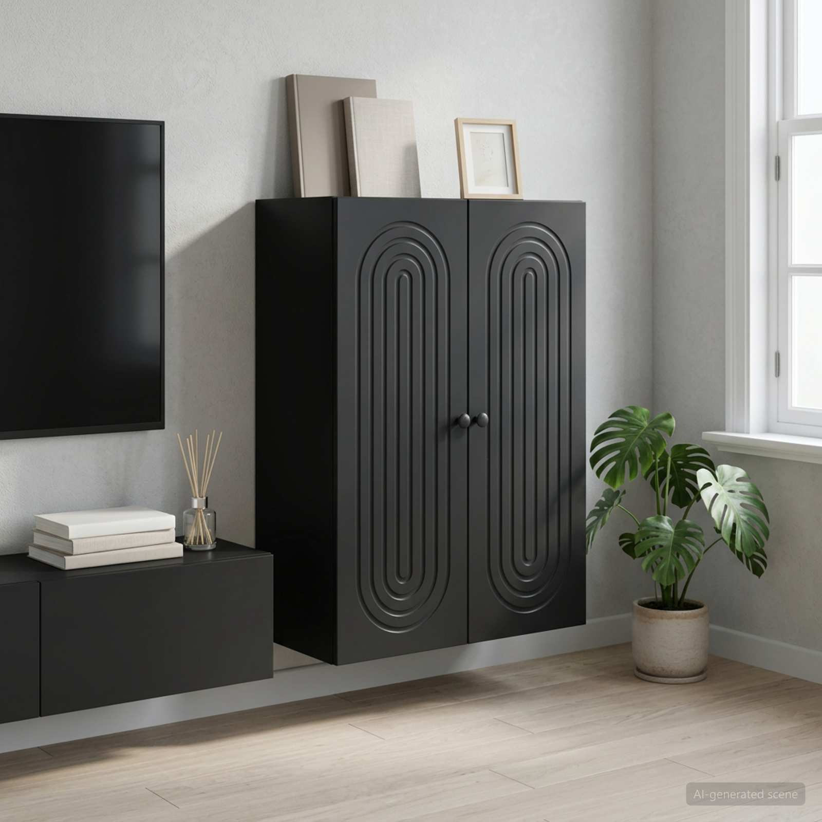 vidaXL Wandschrank Schwarz 66 x 34,5 x 90 cm Holzwerkstoff