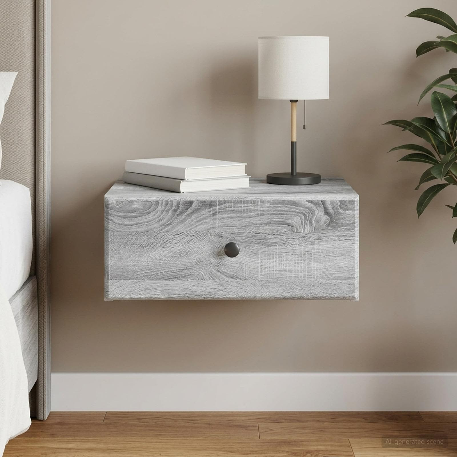 vidaXL Wandmontierter Nachttisch Graues Sonoma 49 x 34,5 x 20 cm