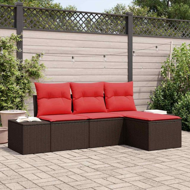 vidaXL Sofa Set mit Kissen 4 pcs Braun Poly Rattan