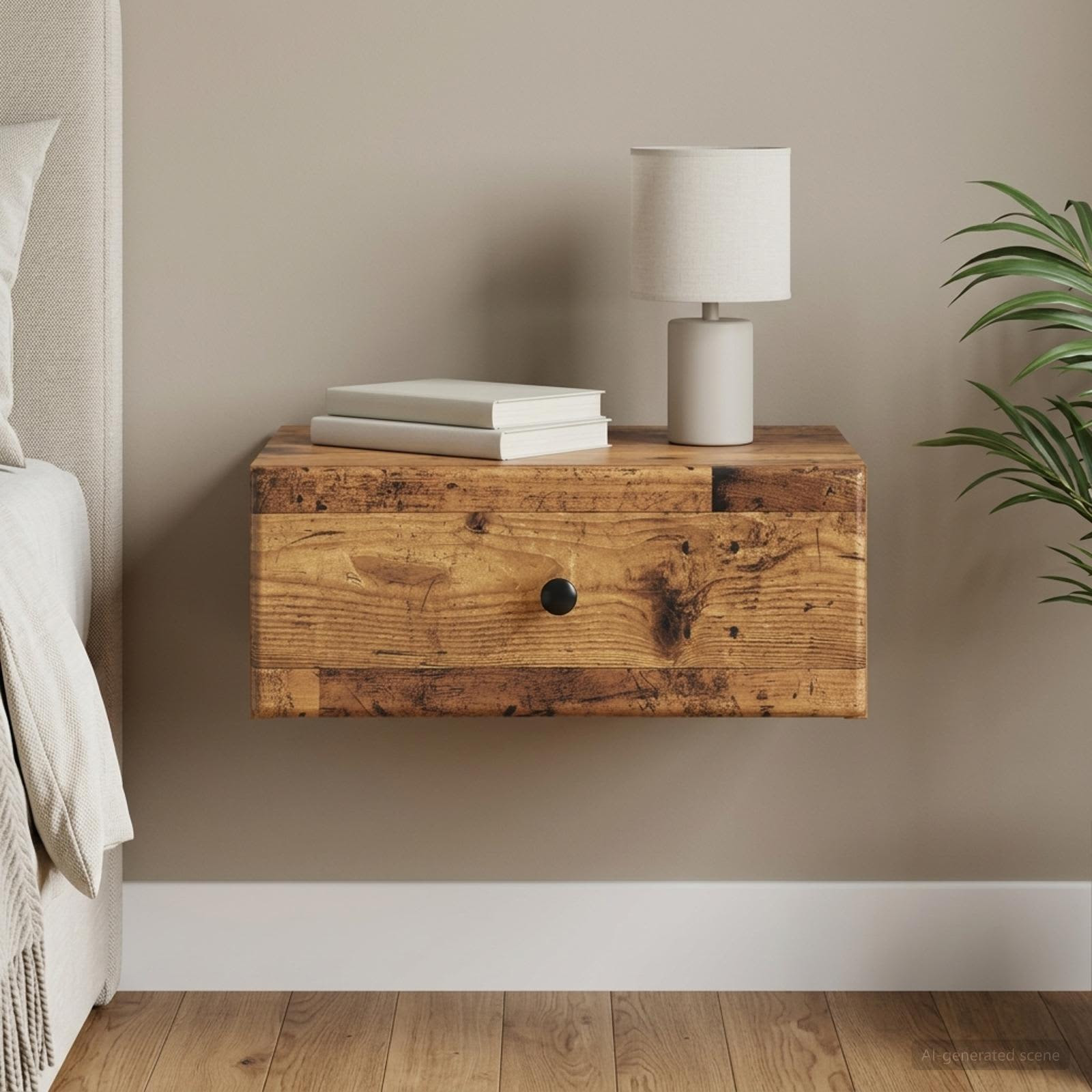 vidaXL Wandmontierter Nachttisch Altholz 49 x 34,5 x 20 cm