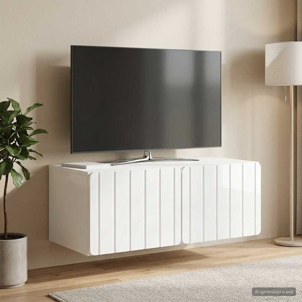 vidaXL Wandmontierter TV-Schrank 78,5 x 41 x 30 cm Hochglanz Weiß