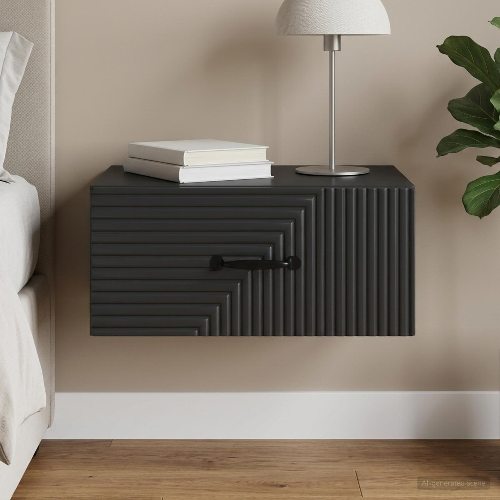 vidaXL Wandmontierter Nachttisch Schwarz 49 x 34,5 x 20 cm