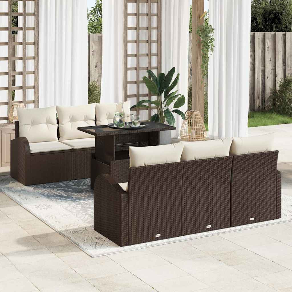 vidaXL Gartensofa-set mit Kissen 7 pcs Braun Poly Rattan