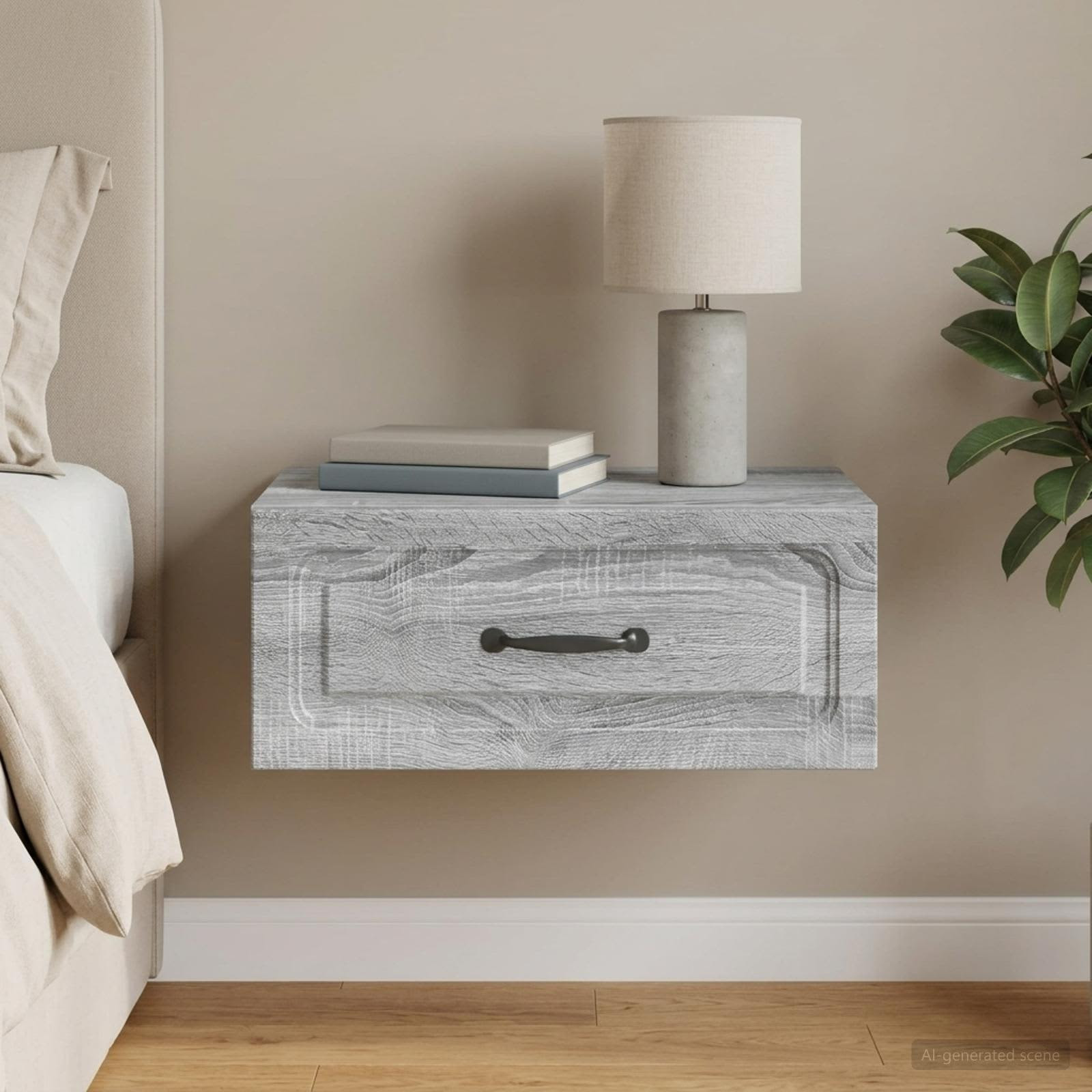 vidaXL Wandmontierter Nachttisch Graues Sonoma 49 x 34,5 x 20 cm