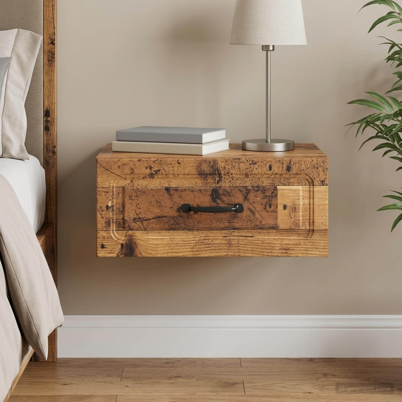 vidaXL Wandmontierter Nachttisch Altholz 49 x 34,5 x 20 cm