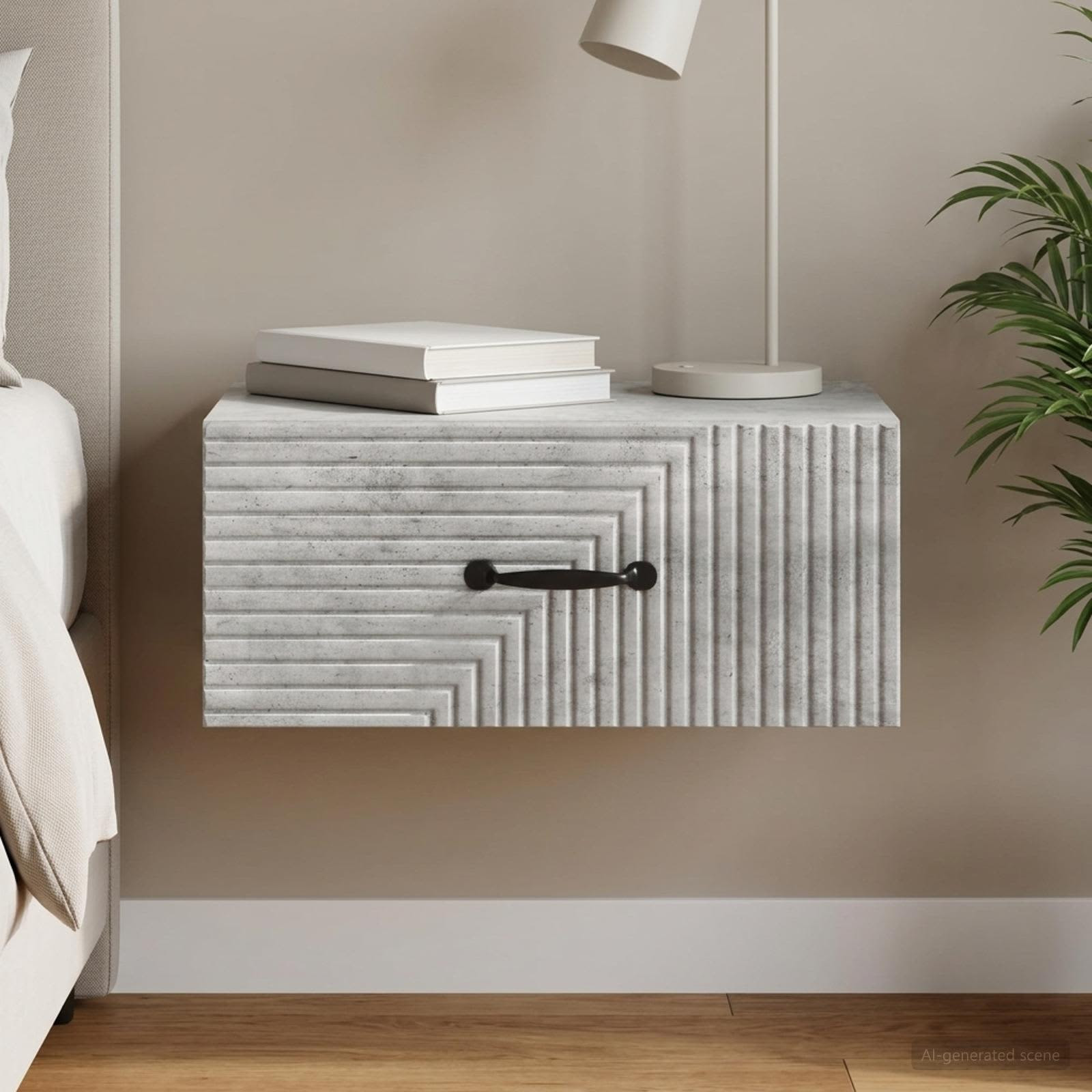 vidaXL Wandmontierter Nachttisch Betongrau 49 x 34,5 x 20 cm