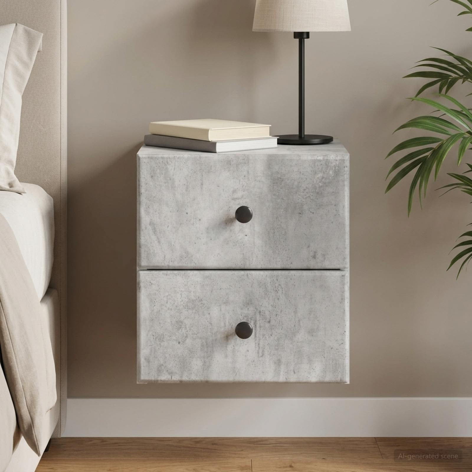 vidaXL Wandmontierter Nachttisch Betongrau 34,5 x 33 x 40 cm