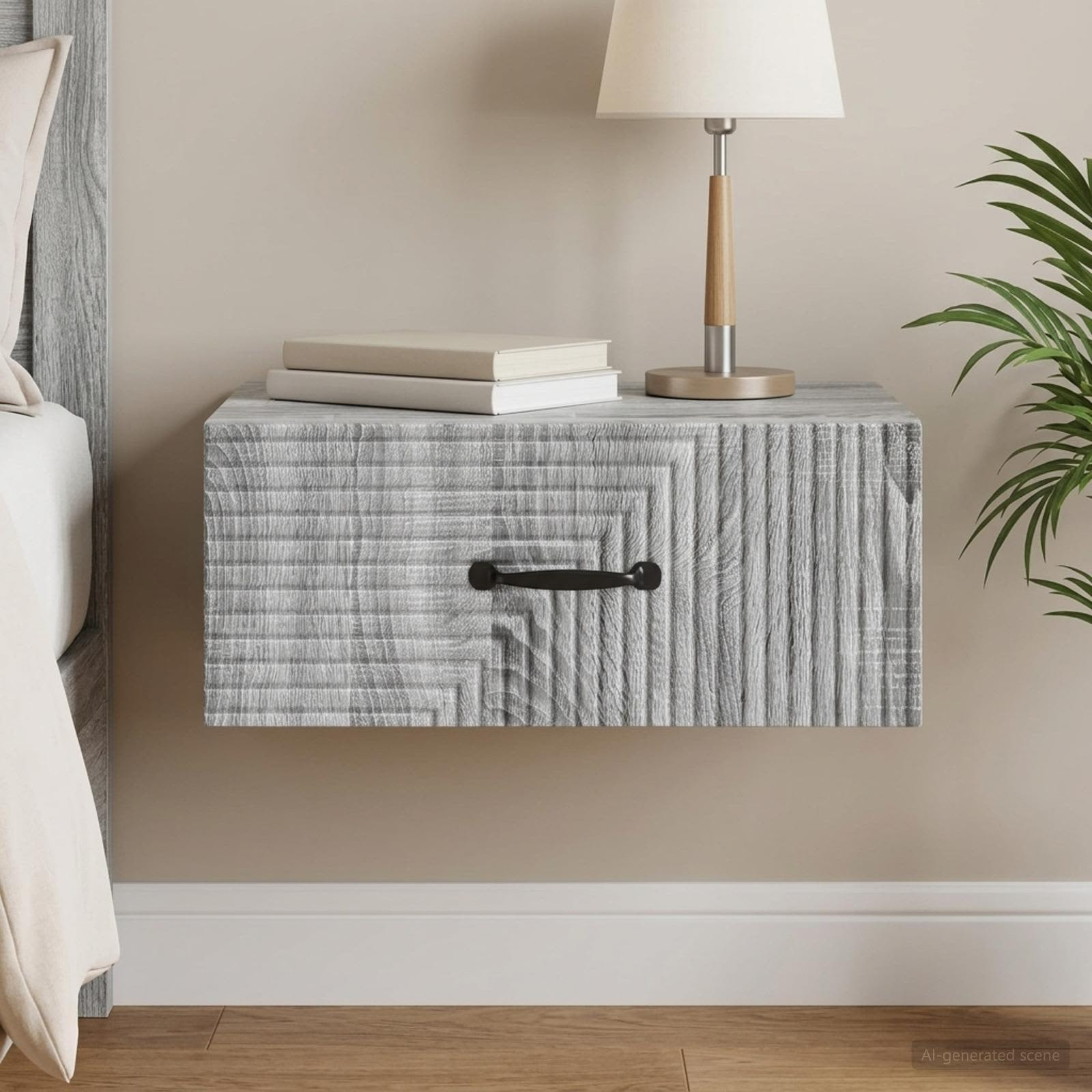 vidaXL Wandmontierter Nachttisch Graues Sonoma 49 x 34,5 x 20 cm