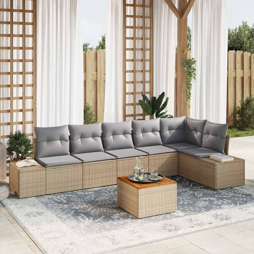 vidaXL Gartensofa-set mit Kissen 7 pcs Beige Poly-Rattan