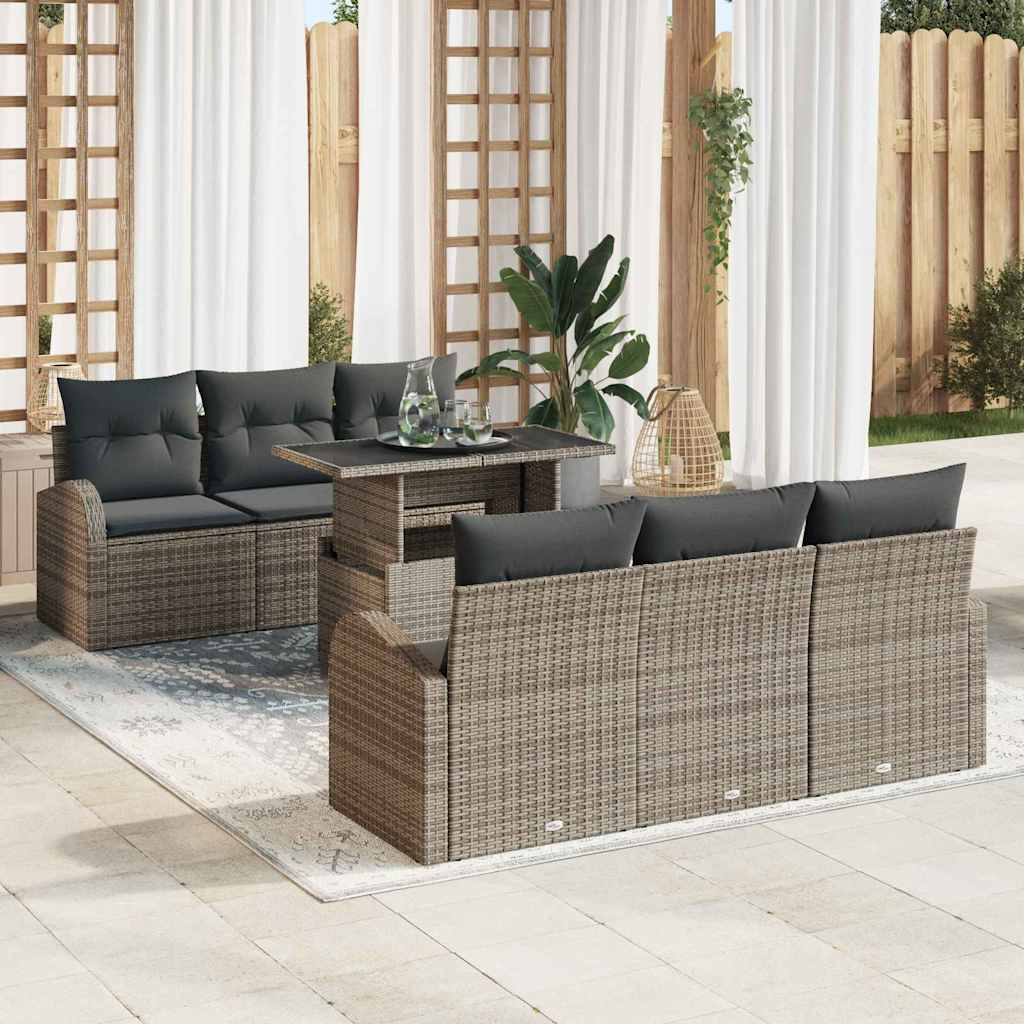 vidaXL Gartensofa-set mit Kissen 7 pcs Grau Poly Rattan