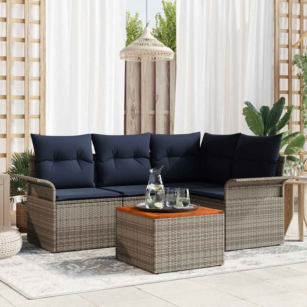 vidaXL Gartensofa-set mit Kissen 5 pcs Grau Poly-Rattan