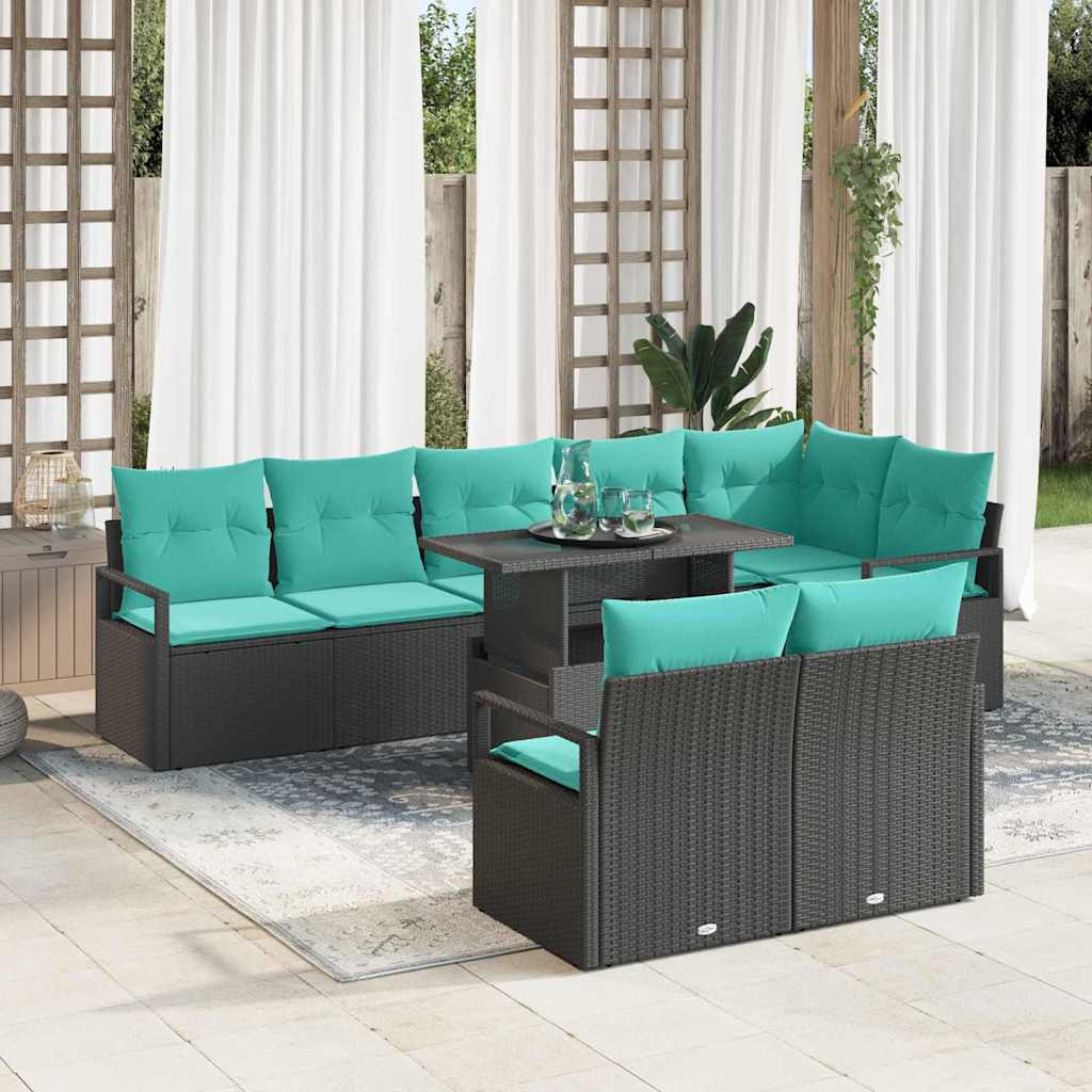 vidaXL Gartensofa-set mit Speicher 9 pcs Schwarz und Blau Poly-Rattan