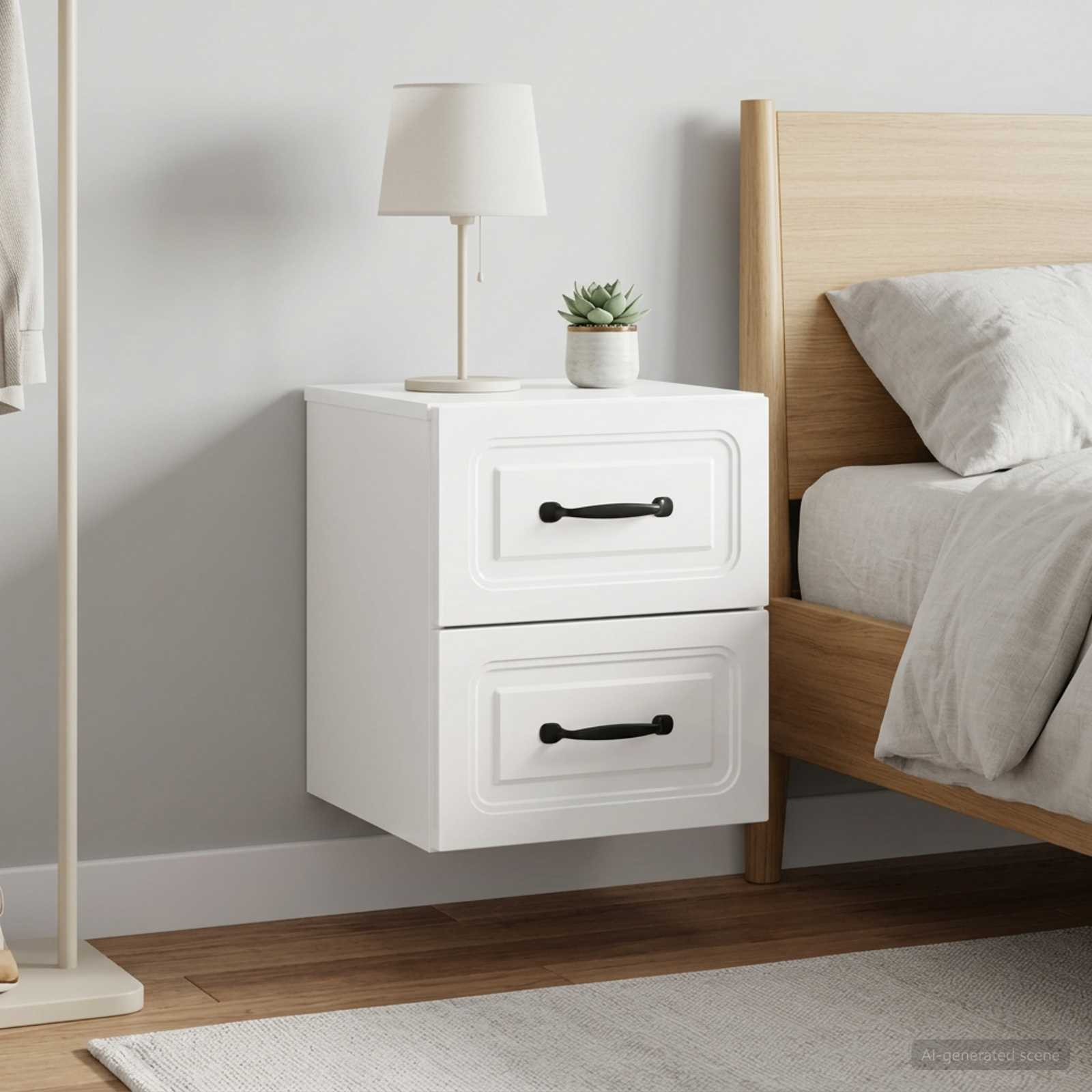 vidaXL Wandmontierter Nachttisch 2 pcs Hochglanz Weiß Holzwerkstoff