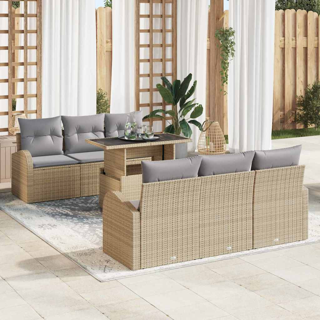 vidaXL Gartensofa-set mit Kissen 7 pcs Beige Poly Rattan