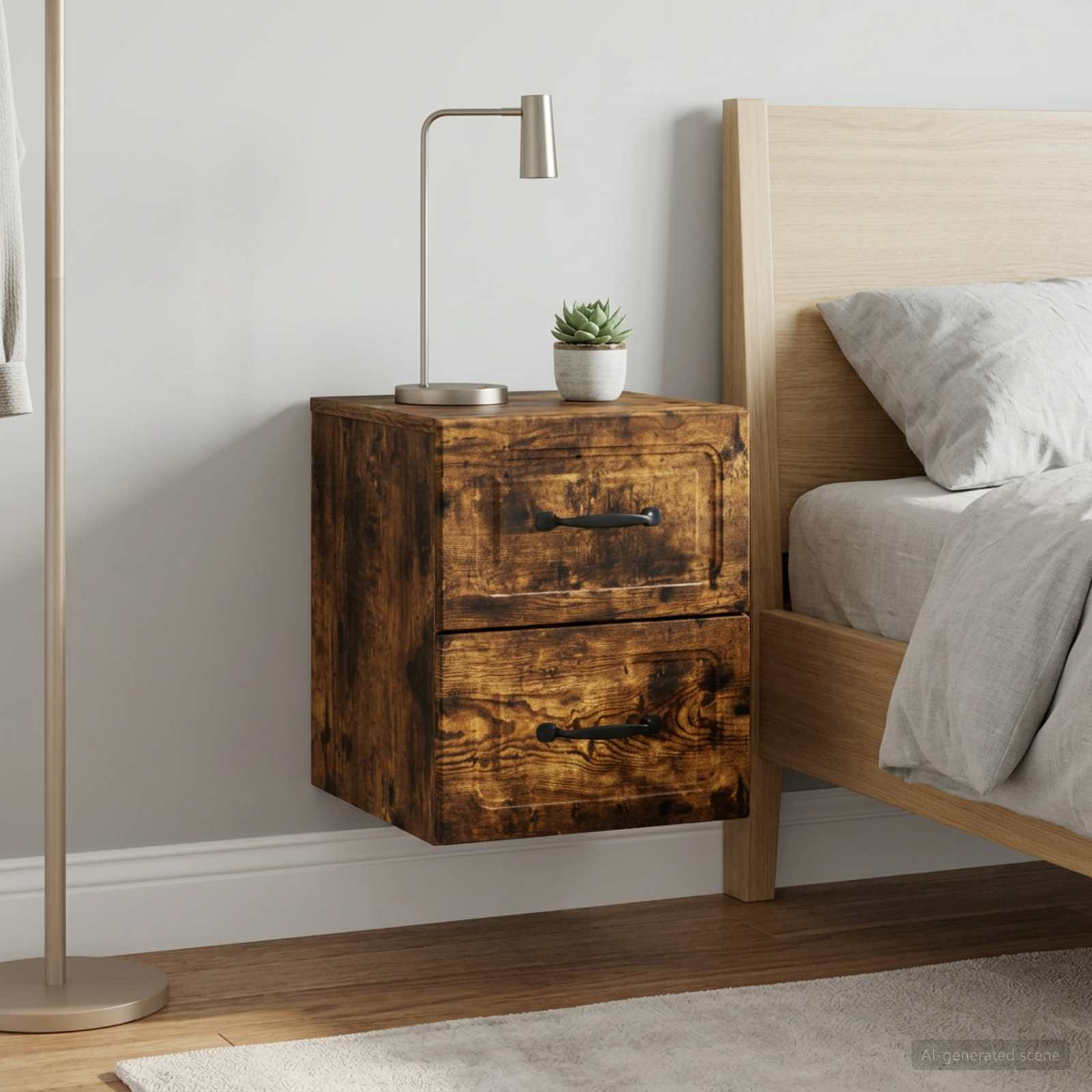 vidaXL Wandmontierter Nachttisch 2 pcs Geräucherte Eiche Holzwerkstoff
