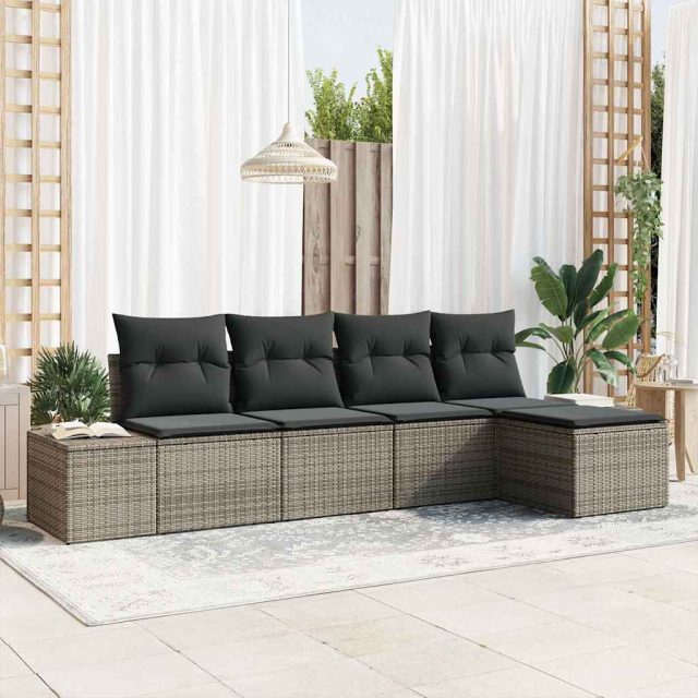 vidaXL Sofa Set mit Kissen 5 pcs Grau Poly Rattan