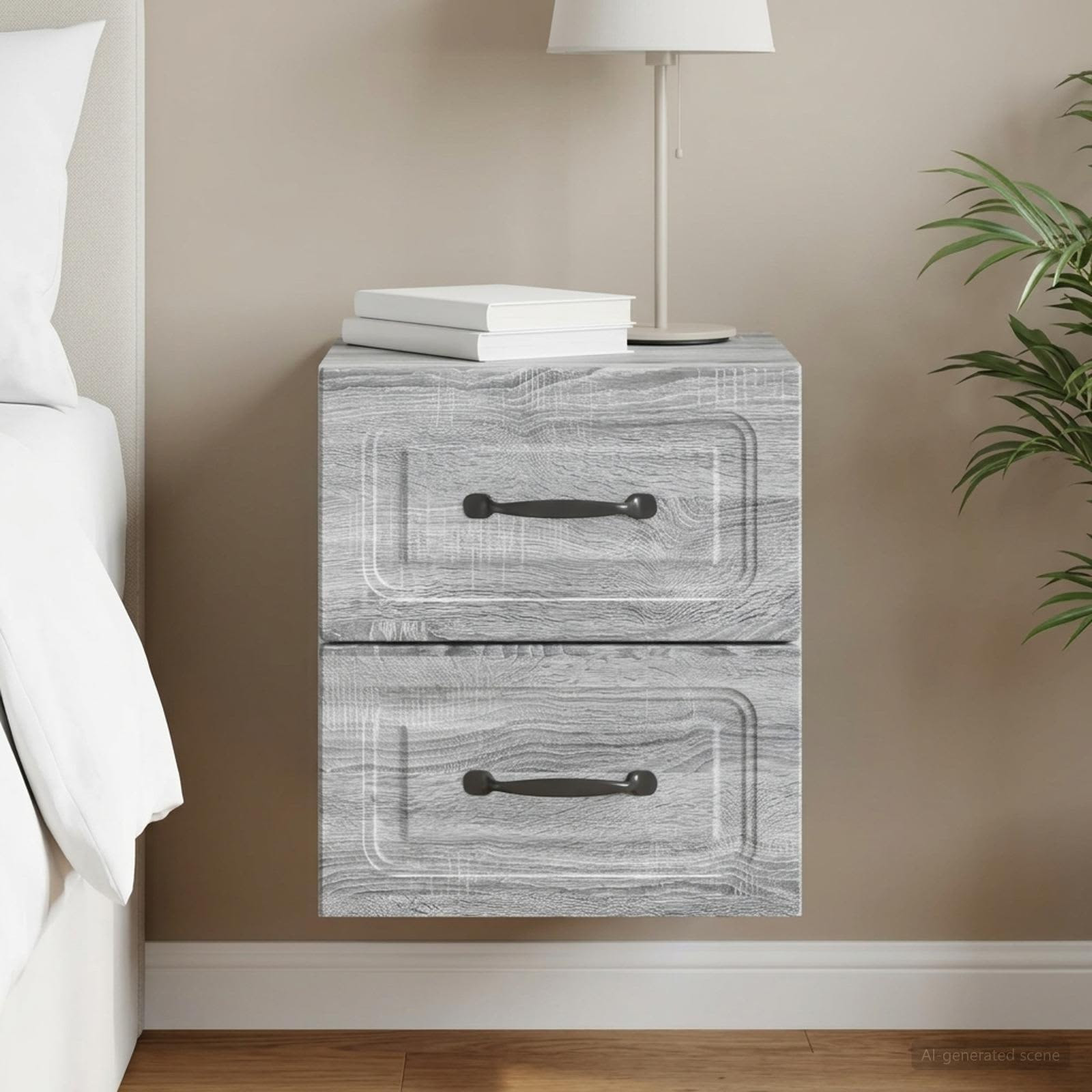 vidaXL Wandmontierter Nachttisch Graues Sonoma 34,5 x 33 x 40 cm