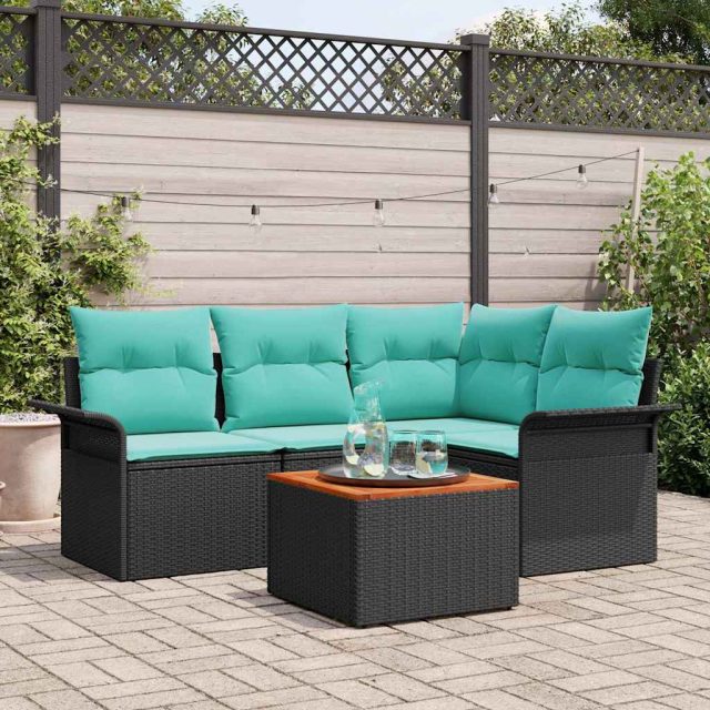 vidaXL Gartensofa-set mit Kissen 5 pcs Schwarz Poly-Rattan