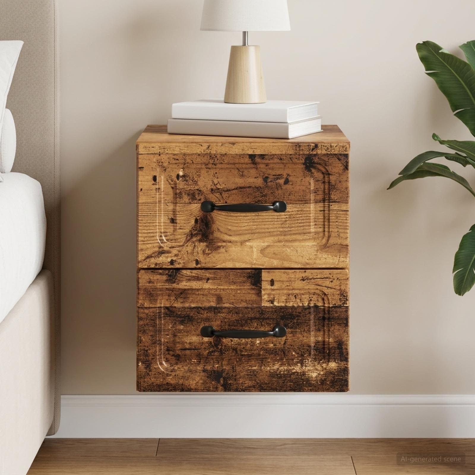 vidaXL Wandmontierter Nachttisch Altholz 34,5 x 33 x 40 cm