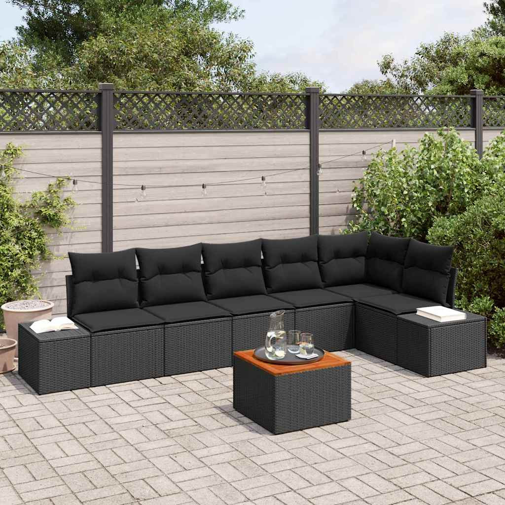 vidaXL Gartensofa-set mit Kissen 7 pcs Schwarz Poly-Rattan