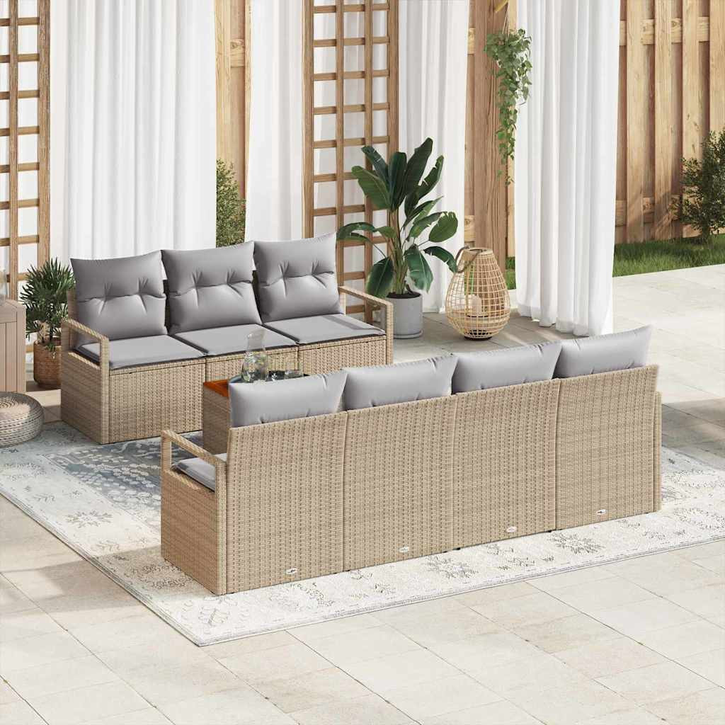 vidaXL Gartensofa-set mit Kissen 8 pcs Beige Poly-Rattan