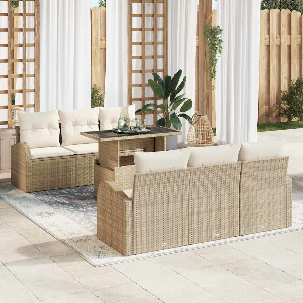 vidaXL Gartensofa-set mit Kissen 7 pcs Beige Poly Rattan
