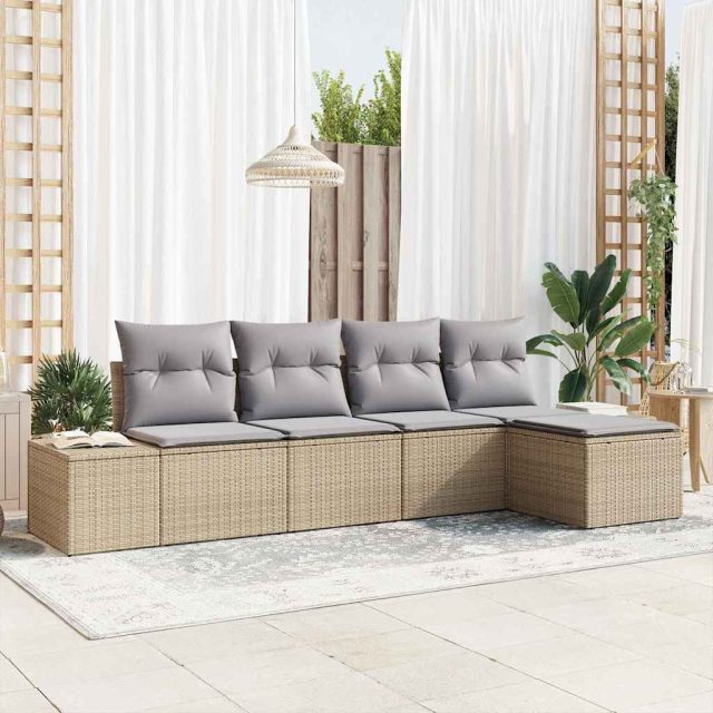 vidaXL Sofa Set mit Kissen 5 pcs Beige Poly Rattan