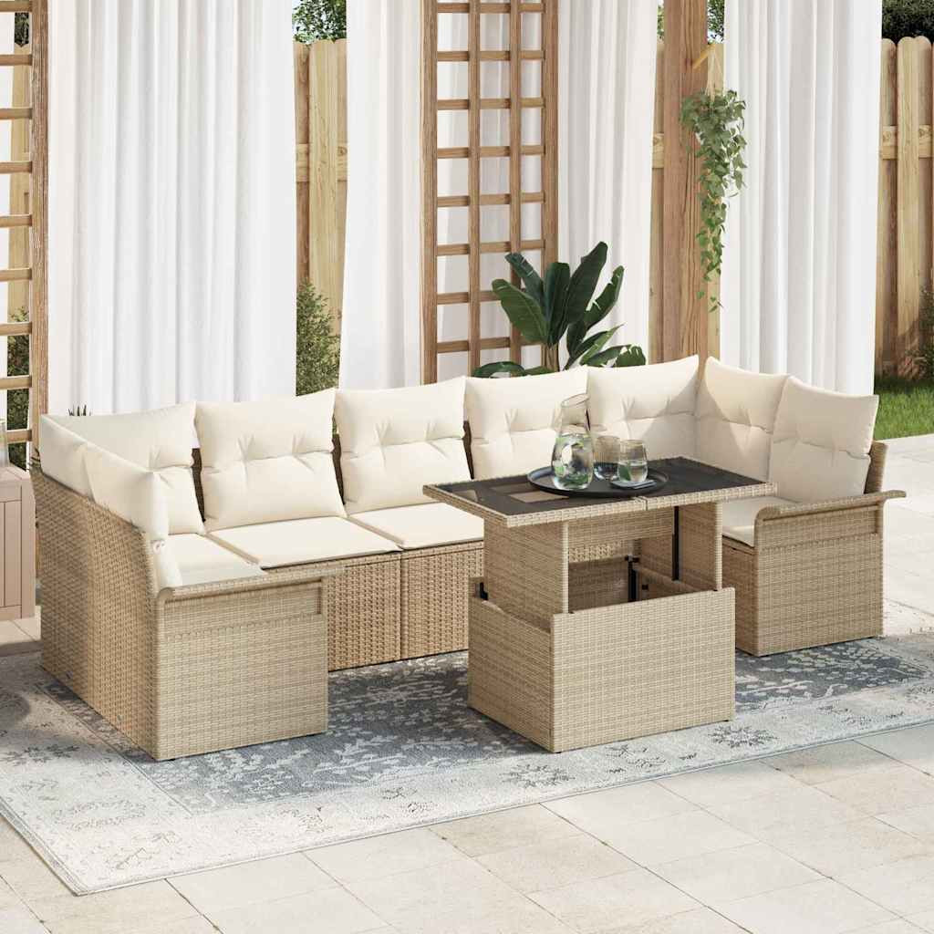 vidaXL Gartensofa-set mit Kissen 8 pcs Beige Poly-Rattan
