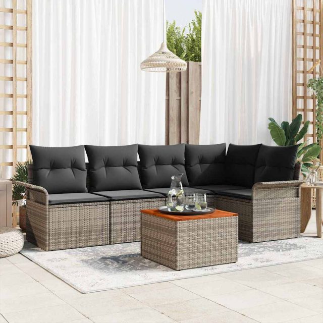 vidaXL Gartensofa-set mit Kissen 6 pcs Grau Poly-Rattan