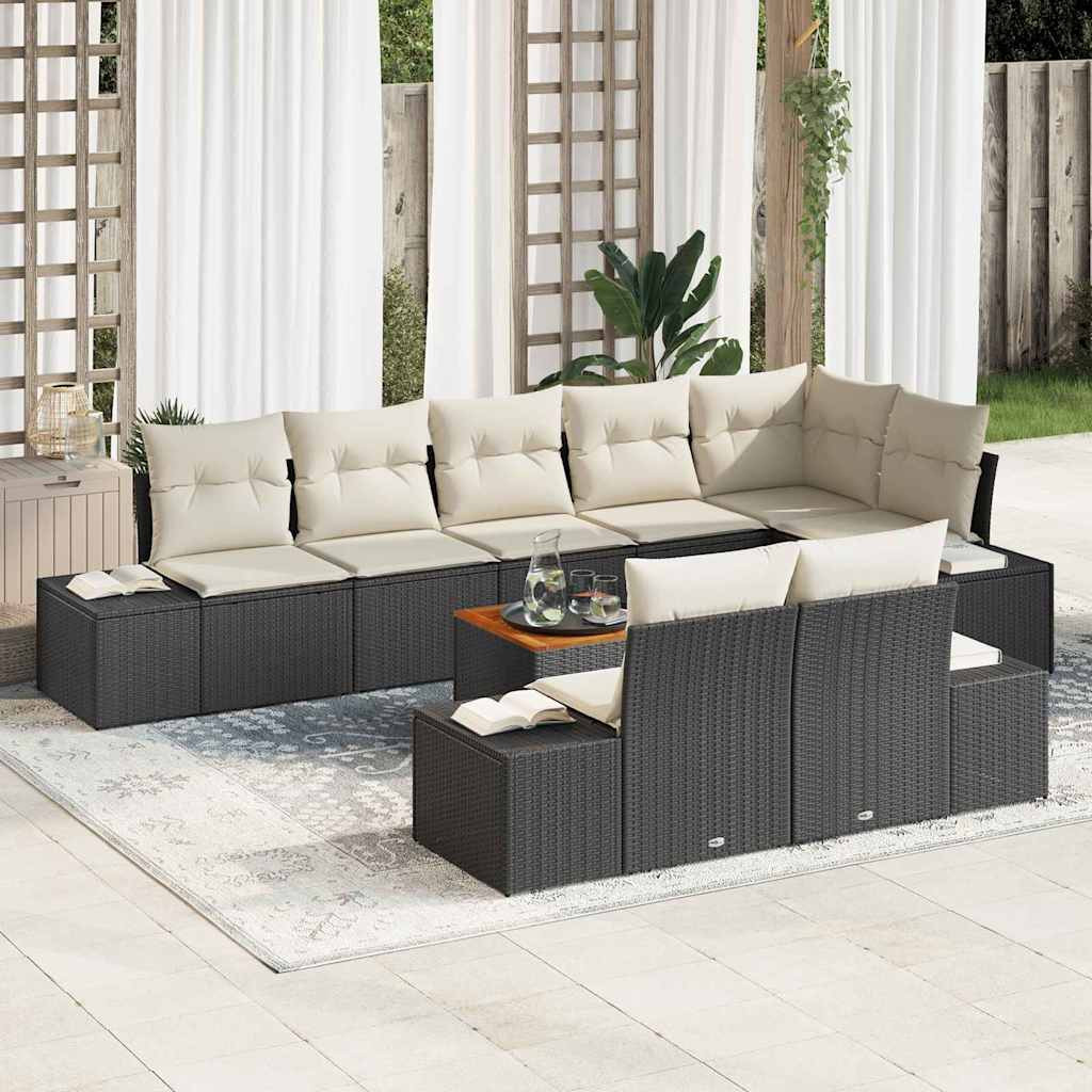 vidaXL Gartensofa-set mit Kissen 9 pcs Schwarz Poly-Rattan