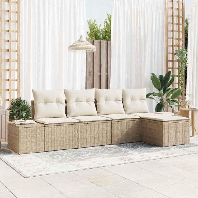 vidaXL Sofa Set mit Kissen 5 pcs Beige Poly Rattan