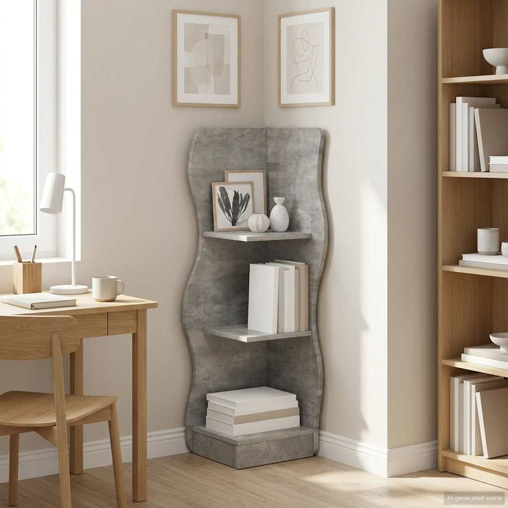 vidaXL Eckregal mit Regal Betongrau 34 x 33 x 102 cm Holzwerkstoff
