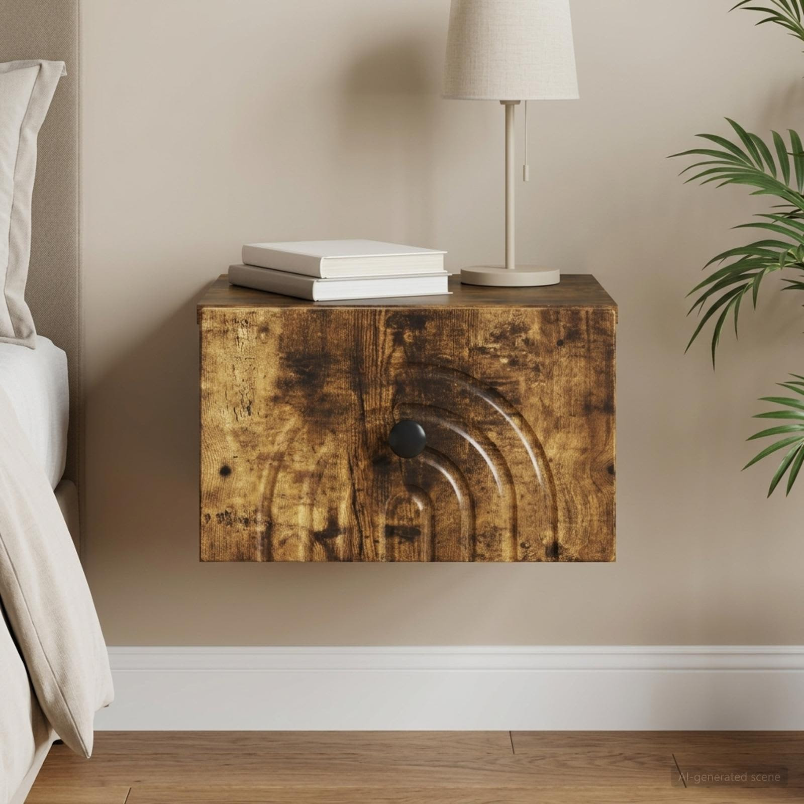 vidaXL Wandmontierter Nachttisch Geräucherte Eiche 33 x 34,5 x 20 cm
