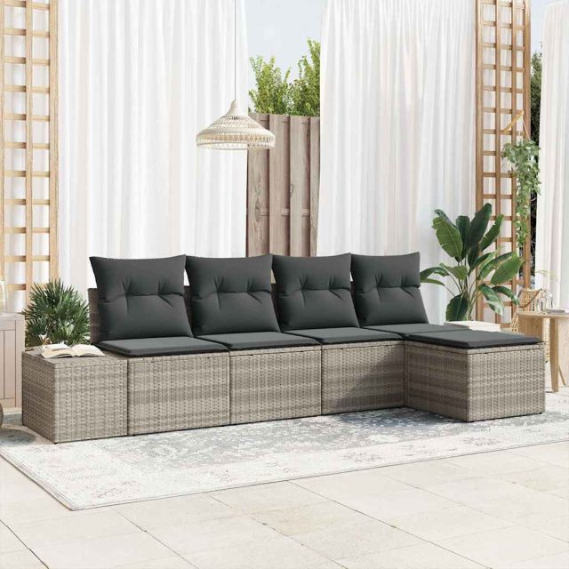 vidaXL Sofa Set mit Kissen 5 pcs Hellgrau Poly Rattan