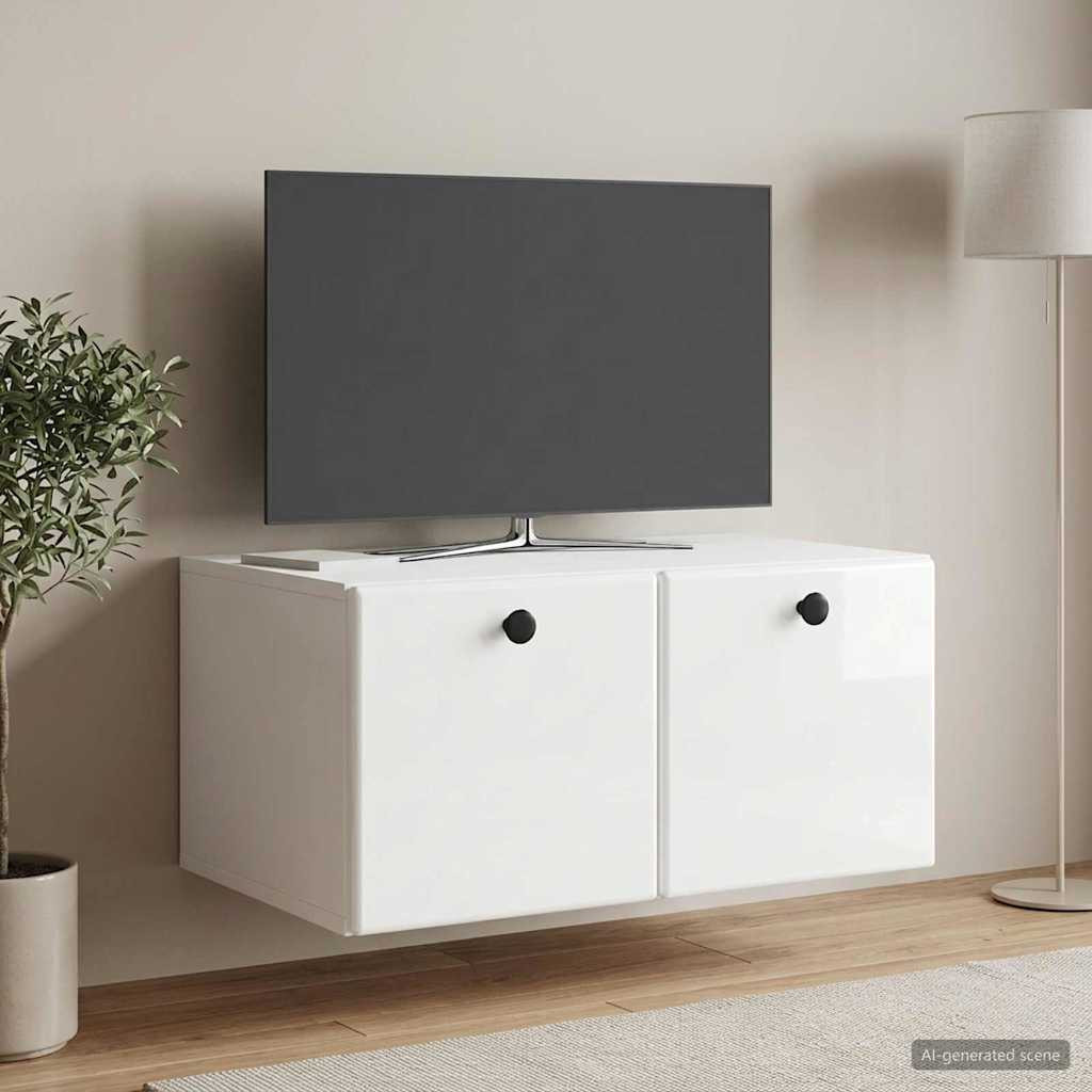 vidaXL Wandmontierter TV-Schrank 59,5 x 41 x 30 cm Hochglanz Weiß