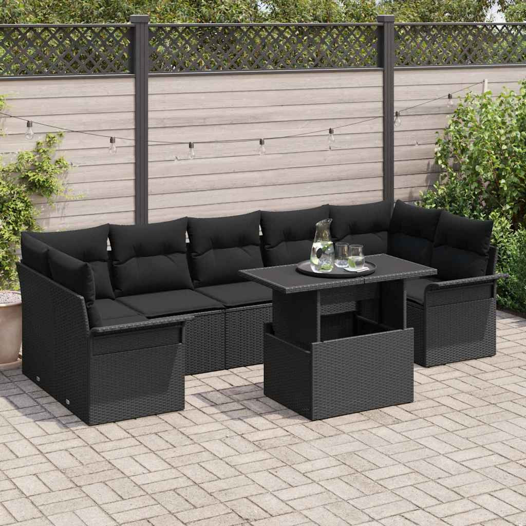vidaXL Gartensofa-set mit Kissen 8 pcs Schwarz Poly-Rattan
