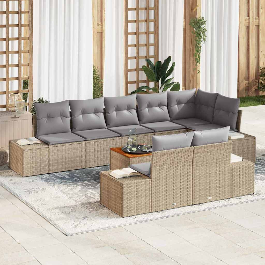 vidaXL Gartensofa-set mit Kissen 9 pcs Beige Poly-Rattan