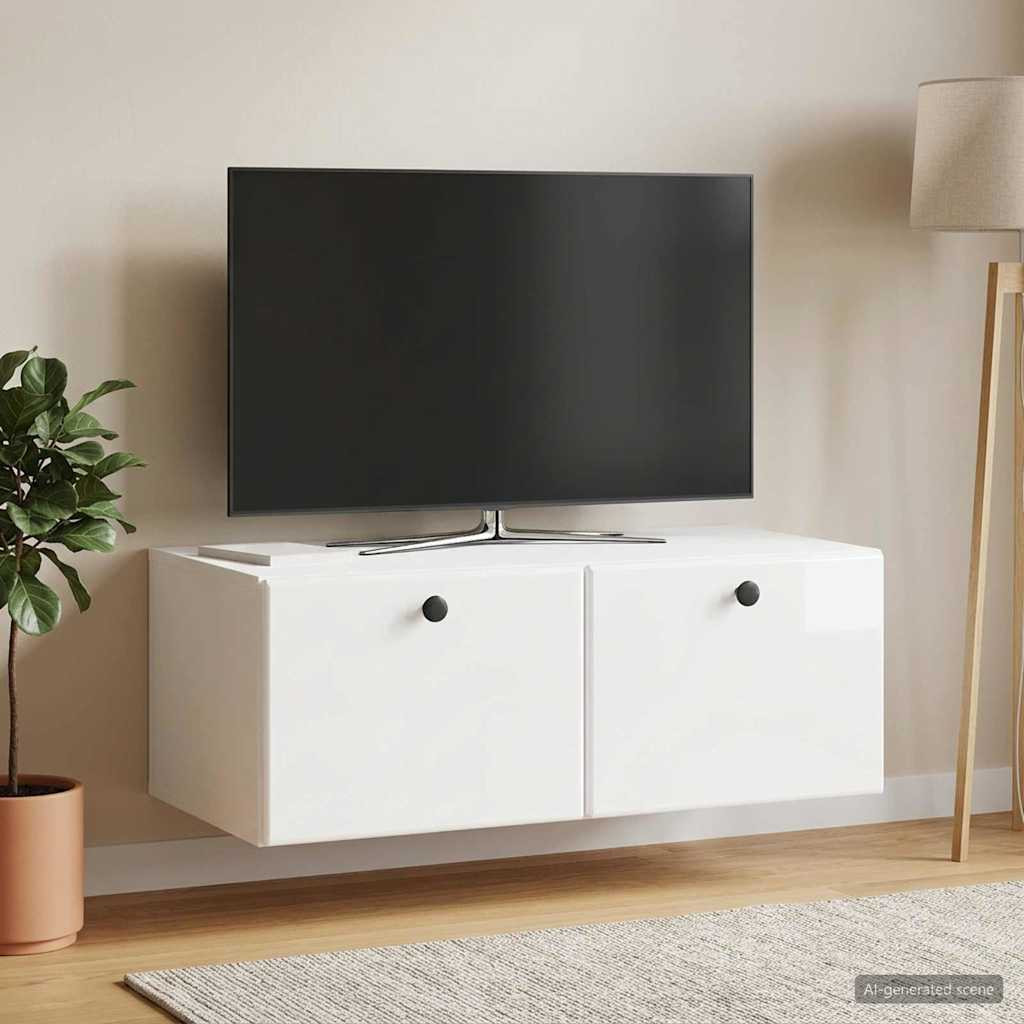 vidaXL Wandmontierter TV-Schrank 78,5 x 41 x 30 cm Hochglanz Weiß