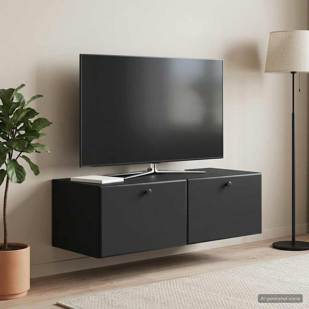 vidaXL Wandmontierter TV-Schrank 98 x 41 x 30 cm Schwarz Holzwerkstoff